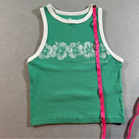 Hollister Long Beach Green Ribbed Cropped Tank‎ Top Juniors Medium Floral - Picture 3 of 9